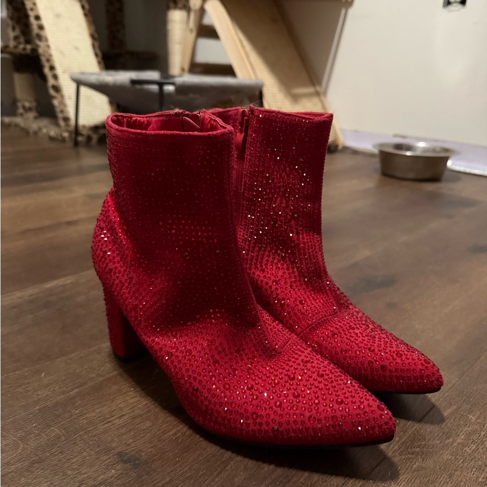 Red Rhinestone Ankle Boots